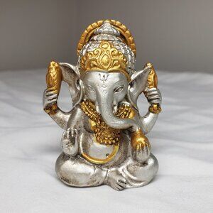 Beautiful Little Ganesha Figurine Silver and Gold Colored